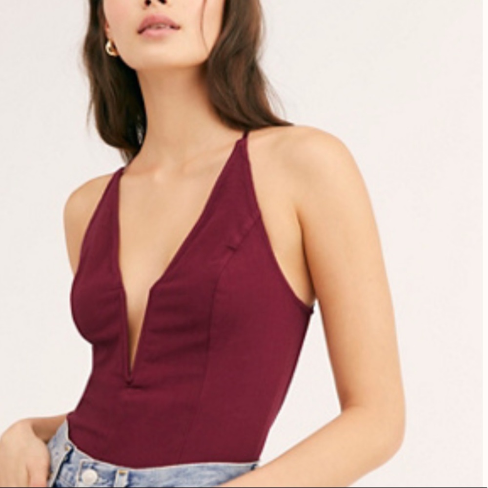 FREE PEOPLE | Maroon Deep V Body suit